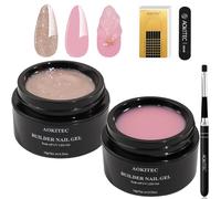 Aokitec Kit Gel Dur Ongles, 2 Pièces, Rose Pailleté, 100 Capsules | Deux gels de construction avec 100 capsules et un pinceau pour extensions, réparations, renforcement et french manucure