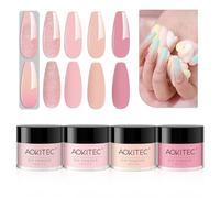 Aokitec Poudre à Tremper 4 Couleurs, Série Rose Poudre à Tremper Acrylique pour Nail Art French Kit de Poudre à Tremper pour Ongles Starters, Sans Odeur et Longue Durée, Cadeaux pour Femmes Filles