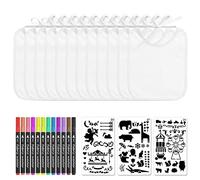 AOKITO 12 Pièces Bavoirs Bebe de Peinture, avec 12 Stylos Textiles de Couleur et 3 Pochoirs de Peinture, Bavoirs Bebe Naissance Imperméable, Cadeau pour Babyshower Party DIY (22 x 18cm)