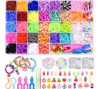 AOKITO 2500 Elastique Bracelet Kit, 32 Couleurs Bricolage Élastique Loom Bands Kit pour Enfant avec Pendentifs, Clips, Perles, Boîte de Rangement, pour Fille Garçon Enfants