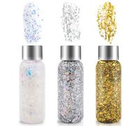 AOKITO Festival Gel Pailleté Visage et Corps - 3 Flacons de Gel Pailleté avec Cuillères, Paillettes Épaisses pour Carnaval, Festival, Mascarade et Maquillage de Soirée