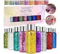 AOKITO Festival Gel Pailleté Visage et Corps - 9 Flacons de Gel Pailleté avec Cuillères, Paillettes Épaisses pour Carnaval, Festival, Mascarade et Maquillage de Soirée