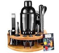 AOKITO Shaker Cocktail Kit, Set Barman Cocktail en Acier Inoxydable de 12 Pièces, Shaker à Cocktail de 750 ML, Kit Cocktail de Barman avec Support en Bois pour Maison ou Le Bar