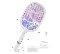 AOKKR Raquette Électrique Insectes, Raquette Anti-Moustiques à Lumière UV 4000V 2 en 1, 1800mAh USB Rechargeable Tapette à Mouches Électrique avec Base de Recharge, Efficace pour Intérieur Extérieur