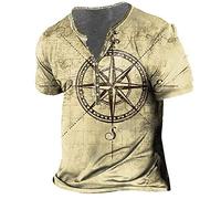 AOKODA T - Shirt Imprimé 3D Hommes Col Rond Casual Shirt Hommes Vintage T - Shirt Hommes Manches Courtes Hommes Bouton T - Shirt Homme Streetwear Hommes TD-17 5XL