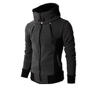 AOKODA Veste Homme Mode Deux-en-Un Haut Col Haut Sport Veste Homme Créatif Double Zip Casual Capuche Veste Homme Manches Longues Extérieur Hoodies Homme C-Dark Grey M