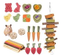 Aoksily Lot de 42 Jouets pour Lapin, Jouet Lapin Nain Intérieur pour Lapin, Hamster, Cochon d'Inde et Chinchilla, Bâtonnets de Foin de Timothée en Bois de Pomme pour Animaux de Compagnie en Dents de