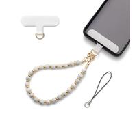 AOKSUNOVA Chaîne de téléphone portable avec perles universelles - Pendentif court - Bracelet de téléphone portable - Bracelet de main - Bijou pour téléphone - Blanc