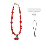 AOKSUNOVA Chaîne de téléphone portable universelle rouge avec perles, bijou pour téléphone portable, bracelet de main, pendentif court pour téléphone portable, motif cerise