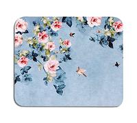 AOKSUNOVA Tapis de Souris Motif Fleur Vert 240 x 200 x 3 mm | Surface en Lycra lisse, base en caoutchouc, motif coloré, format compact 24 × 20 × 0,3 cm, léger et facile à transporter
