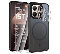 AOKUMA Xiaomi 15T Magnétique Coque pour MagSafe, avec 2 Verre Trempé,Film de Protection caméra, Étui Compatible Xiaomi 15T Housse, Mat Translucide Anti-Rayures Arrière, [Anti-Choc]-Noir