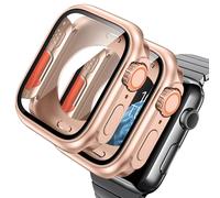 AOKUTDA 2 Pièces Coque pour Apple Watch 44mm Compatible Apple Watch Series 6/5/4/SE 44mm (on Dirait Ultra et Ultra2) avec 360° Protecteur D'écran en Verre Trempé+Couverture Arrière+Couronne,Or Rose