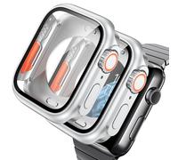 AOKUTDA 2 Pièces Coque pour Apple Watch 44mm Compatible Apple Watch Series 6/5/4/SE 44mm (on Dirait Ultra et Ultra2) 360° Protecteur D'écran en Verre Trempé+Couverture Arrière+Couronne,Couleur Argent