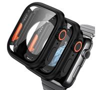 AOKUTDA 2 Pièces Coque pour Apple Watch Series 9/8/7 41mm (on Dirait Ultra et Ultra2) PC Compatible iWatch 41mm 2 en 1 Coque Protecteur D'écran en Verre Trempé+Couverture Arrière,Noir