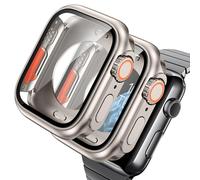 AOKUTDA 2 Pièces Coque pour Apple Watch Series 9/8/7 45mm (on Dirait Ultra et Ultra2) PC Compatible iWatch 45mm 2 en 1 Coque Protecteur D'écran en Verre Trempé+Couverture Arrière,Titane or