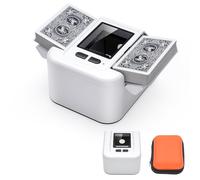 AOKUY Mélangeur de cartes automatique avec sac de rangement - Pliable et portable - Convient pour UNO, Poker, Blackjack, Phase 10 - Silencieux, un bouton shuffle, pour 1 à 2 jeux de cartes (blanc)