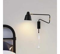 AoLa Applique Murale à Bras articulé Bras métallique Ajustable Lampe Murale avec Interrupteur et Prise Industrielle Lampe de Chevet Pivotant avec câble Bras Long Lampes de Lecture,Noir