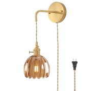 AoLa Applique murale en cristal avec interrupteur et prise, applique murale dorée E27 abat-jour vintage en métal et verre lampe de chevet murale avec câble applique murale fleur rétro,Bernstein
