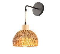 AoLa Applique Murale en rotin Boho intérieur, Lampe Murale Vintage en Bois E27 Eclairage Mural en Corde de Chanvre tissée à la Main avec Cage Abat-Jour Décoration Lampe Murale Bambou