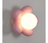 AoLa Applique Murale LED Fleur Chambre d'enfant Décoration G9 Lampe Murale Moderne Design De Fleur De Dessin Animé avec Base en Bois Boule Verre Abat-Jour Dimmable Lampe De Chevet Mur Salon,Rose
