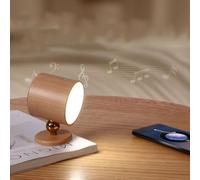 AoLa Applique murale rechargeable en bois avec haut-parleur Bluetooth LED 3 niveaux de luminosité Lampe tactile sans fil Lampe murale ronde pivotante à 360° 2 en 1 Veilleuse magnétique,A