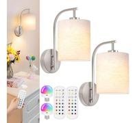 AoLa Applique murale sans fil LED batterie 2500mAh, 2 pièces Lampe murale vintage d'intérieur en 9 couleurs RGB intensité réglable avec télécommande et minuterie, ampoule amovible,Argent