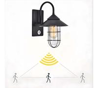AoLa Lampe Murale Vintage avec Détecteur de Mouvement, E27 Applique Murale Extérieur Noir Cage Eclairage Mural avec Abat-Jour en Verre Clair Lampe rétro pour Jardin Garage Escalier Couloir, IP44