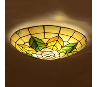 AoLa Plafonnier style Tiffany rétro E27 Lampe de plafond ronde Abat-jour en verre peint à la main Lampe décorative Baroque Montage encastré Éclairage intérieur pour chambre à coucher Salon,30CM
