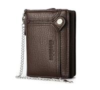 aolaso Portefeuille avec 2 chaînes pour homme en similicuir à deux volets avec fermeture éclair et poche pour pièces de monnaie, chaîne antivol, café, 4.7 x 1.4 x 3.5 inches, Tendance