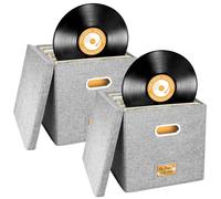 Aolawco 2 pièces Boîte de rangement pour disques vinyles de 30,5 cm, boîtier de rangement pour CD avec couvercle et poignées, boîtes de rangement pliables pour LP pouvant contenir jusqu'à 100+ disques