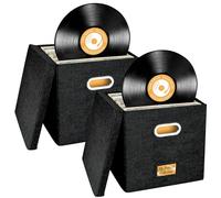 Aolawco Lot de 2 boîtes de rangement en vinyle pour disques de 13", boîtes pliantes pour LP jusqu'à 100 disques simples, organiseur d'album, CD, passeports, magazines, fichiers, couleur noire