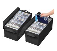 Aolawco Lot de 2 boîtes de rangement pour DVD, 40 x 20 x 15 cm avec couvercle, conteneur pouvant contenir 50 DVD dans des boîtiers à bijoux, 85 DVD dans des étuis fins et 220 disques dans des