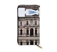 aOld Portefeuille long en cuir imprimé architecture pour femme - Tendance avec plusieurs emplacements pour cartes, poche pour pièces de monnaie, noir, taille unique