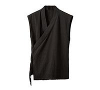 Aoleaky Vêtement Traditionnel Chinois Hanfu Gilet Hommes Lin Coton Haut sans Manches Hommes Tang Costume Kimono Cardigan Hommes Haut Fendu Black M