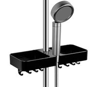 Aoleca Étagère de Douche Avec Support de Pomme de Douche Suspendu, Huit Crochets et Panier de Douche Multifonction, Convient Pour Barre de Douche de 18 mm à 26 mm,Noir