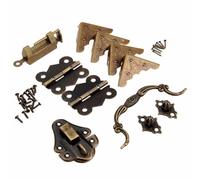 Aoleegatt Lot 9 ferrures Meubles Laiton,loquet boîte Bois Antique,poignée Traction,charnières,Protection d'angle,Serrure Ancienne