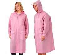 Aolegoo Poncho de Pluie Imperméable EVA - Réutilisable avec Capuche Unisexe, 2 Poches et Sac de Rangement pour Festivals, Camping et Randonnée (Rose)