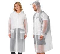 Aolegoo Poncho de Pluie Imperméable EVA - Réutilisable avec Capuche Unisexe, 2 Poches et Sac de Rangement pour Festivals, Camping et Randonnée (Blanc)