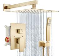 Aolemi Ensemble de robinet de douche à effet pluie avec douchette à main pour salle de bain, ensemble de valve brute et kit de garniture de douche inclus, pommeau de douche mural doré brossé de 30,5