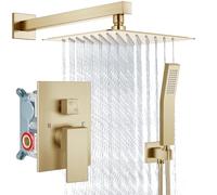 Aolemi Ensemble de robinet de douche à effet pluie avec douchette portative pour salle de bain, ensemble de valve brute et kit de garniture de douche inclus, pommeau de douche mural doré brossé de
