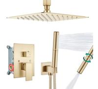 Aolemi Ensemble de robinet de douche à montage au plafond, pommeau de douche à effet pluie et pommeau de douche haute pression avec valve et kit de garniture brute, 25,4 cm or brossé