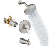 Aolemi Ensemble de robinet de douche avec valve à montage mural - Kit de garniture de douche de 15,2 cm - Valve brute - Système de pommeau de douche à pulvérisation unique - Bec de baignoire de 13 cm