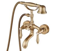 Aolemi Kit de remplissage mural en laiton antique pour robinet de baignoire avec poignées à double levier et douchette à main pour téléphone, ensemble de douche mitigeur vintage en laiton pour salle