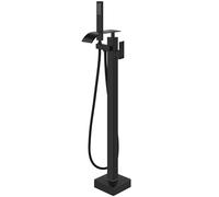 Aolemi Robinet de baignoire autoportant noir mat à montage au sol, cascade, haut débit avec mitigeur de douche à main, bec pivotant