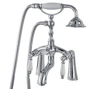 Aolemi Robinet de baignoire chromé poli avec bec de douche et bec de douche pour salle de bain Victoria Vintage Mitigeur double poignée