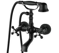 Aolemi Robinet de baignoire mural noir mat avec pulvérisateur de douche à main, robinet de salle de bain, double poignée en croix en forme de téléphone