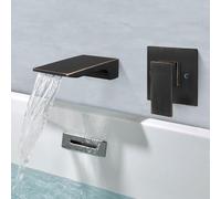 Aolemi Robinet de salle de bain mural à levier unique - Robinet de lavabo avec bec cascade en laiton - Valve grossière incluse - Bronze huilé