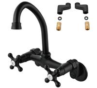 Aolemi Robinet d'évier de cuisine mural noir mat de 15,2 cm - Distance réglable des trous - Double poignée croisée - Robinet mélangeur commercial avec bec pivotant