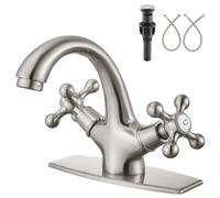 Aolemi Robinet d'évier de salle de bain à trou unique froid et chaud à double poignée en croix avec plaque de couverture de pont avec bonde pop-up en nickel brossé