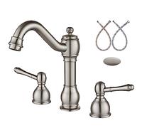 Aolemi Robinet d'évier de salle de bain large en nickel brossé à 3 trous de 20,3 cm avec double levier de montage sur le pont avec bonde pop-up